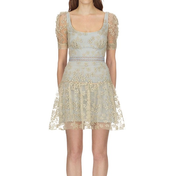 Self-Portrait Dresses & Skirts - Floral Mesh Lace Gold and Blue Dress